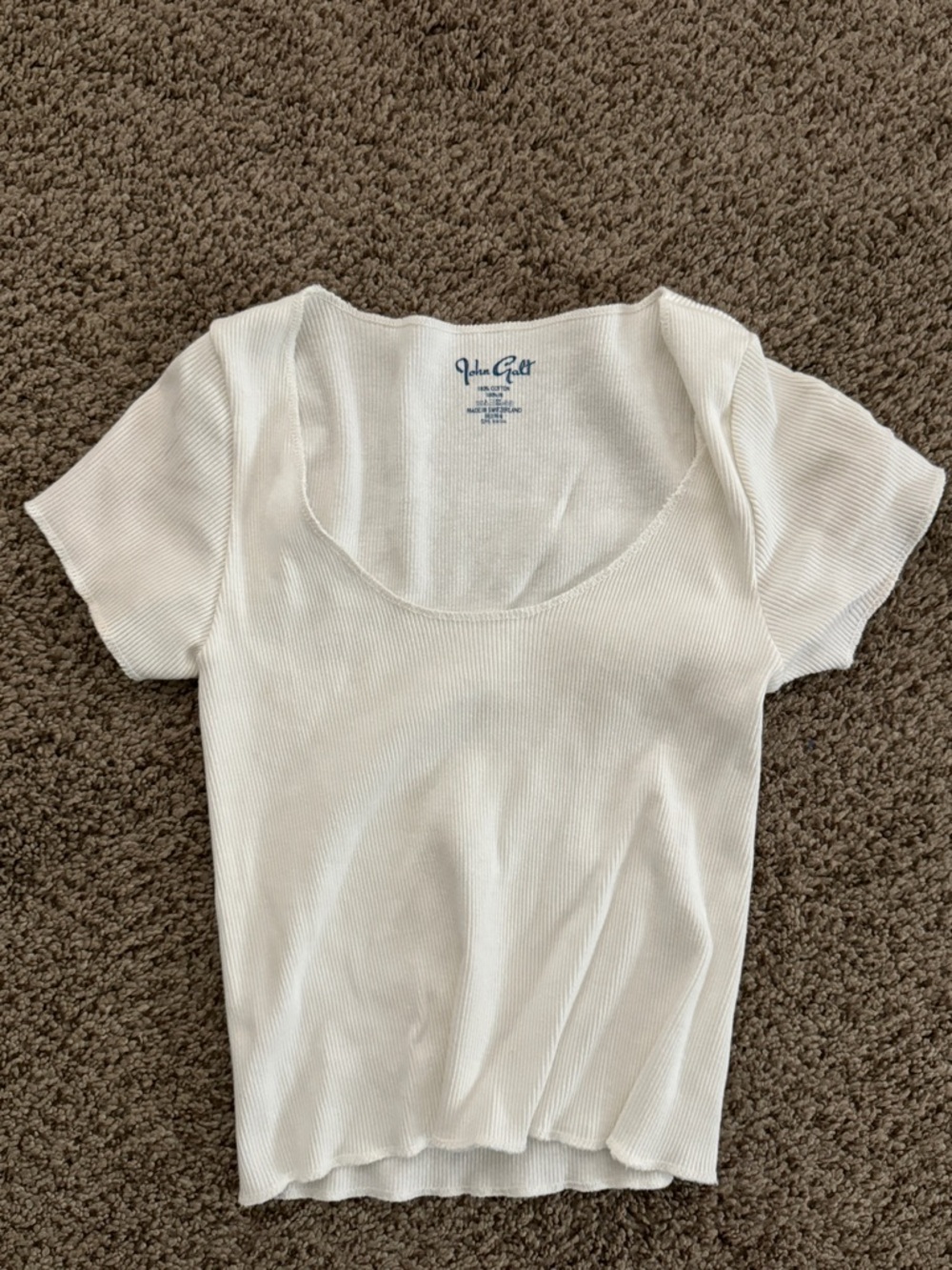 John Galt White Ribbed Scoop Neck Tee